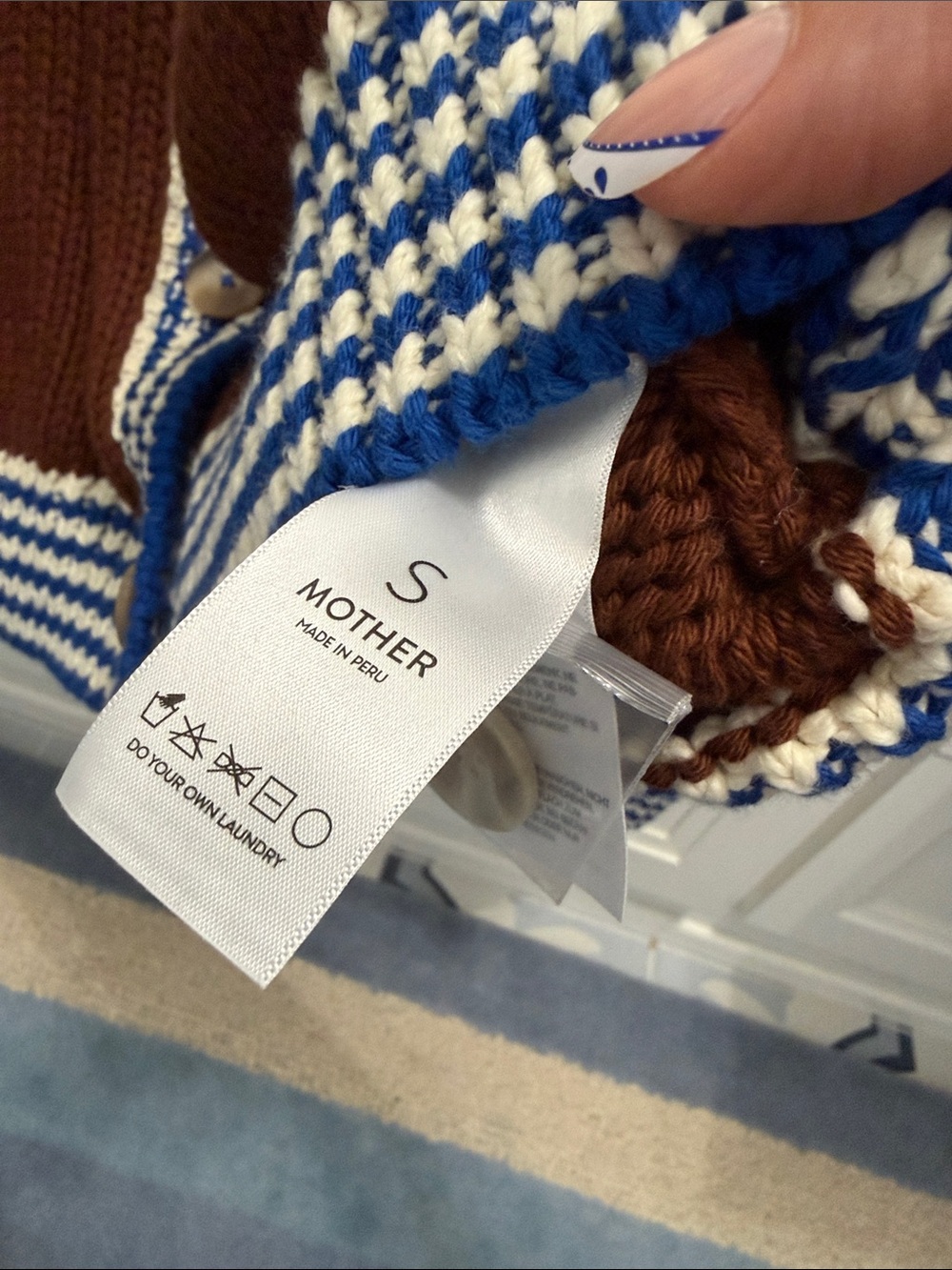 Mother Denim The Raglan Cardigan Brown and Cream Cardigan with Blue Trim - Picture 6 of 6